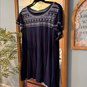 Torrid Navy Embroidered Swing Tunic Top with Flutter Sleeves